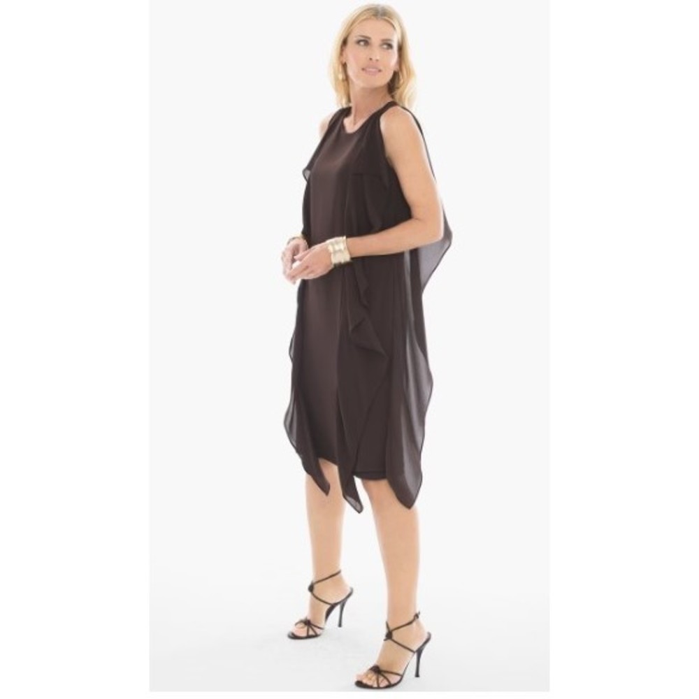 Black Label by Chico's Brown Ruffle Midi Cocktail Dress